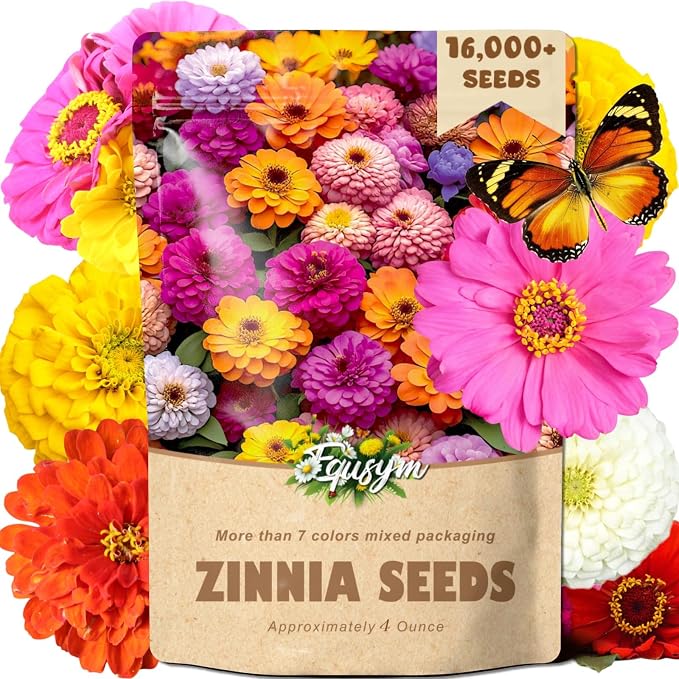 16000+ Zinnia Flower Seeds for 2026-7+ Color Mix, High Germination Rate, Perfect for Gardens, Mix Zinnia Wildflower Seeds, Mixed Colors and Large Blooms, Easy to Grow, Large 4 Ounce Packet