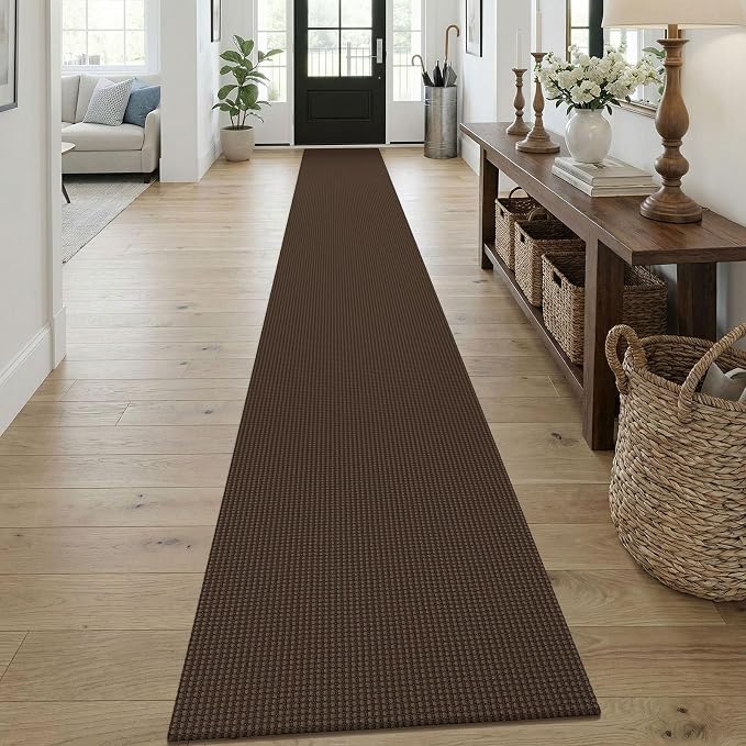 KOZYFLY Braided 2x18 Runners Rugs for Hallway, Extra Long Washable Runner Rug, Woven Non Slip Kitchen Runner, Cotton Entryway Rug, Floor Carpet for Entry, Aisle, Hall, Brown/Dark Brown