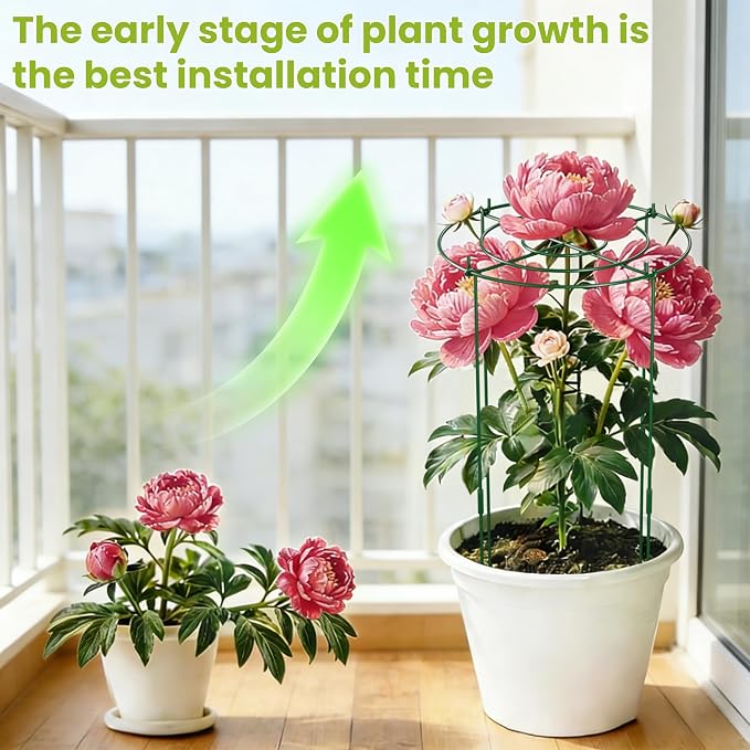 6 Pack Peony Cages and Supports, 12" x 24" Tall Peonies Support Cage | Heavy Duty Metal Peony Stakes and Supports for Rose Hydrangea Flower Plant