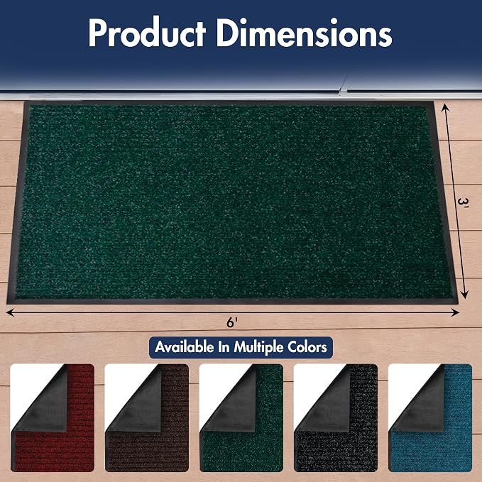 Notrax 109 Industrial Door Mat, 3' x 6' Large Entrance Mat, Heavy Duty Commercial Rugs for Entryway, Welcome Lobbies, Garage, and Mudroom, Made in the USA, Hunter Green, Brush Step 109S0036GN