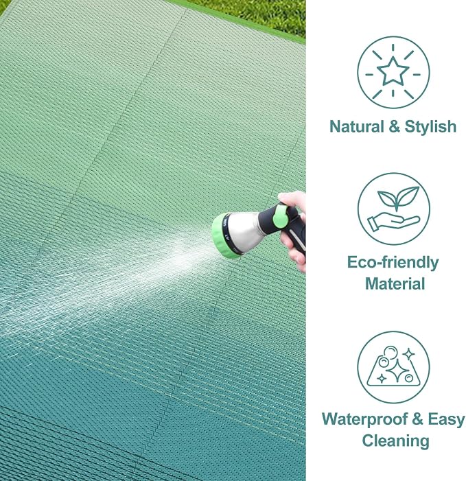 Lahome Outdoor Plastic Straw Rug 5x8, Reversible Waterproof Outdoor Rug Rv Outdoor Mats for Camping Large Carpet for Porch, Deck, Camper, Balcony, Picnic, Blue-Green 5x8