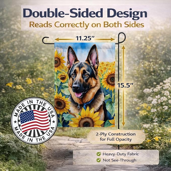 Caroline's Treasures DAC6084GF German Shepherd in Sunflowers Garden Flag Mailbox Flag Decorative Yard Flag Banner Outside Patio Artwork Yard Flower Beds, Garden Size, Multicolor
