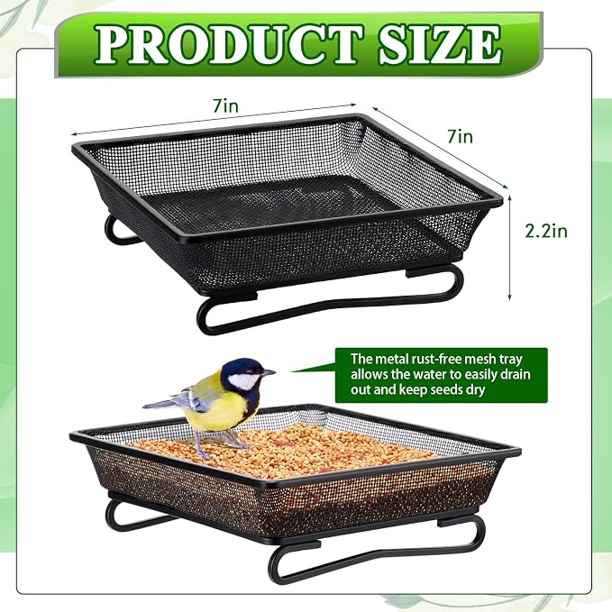 Nuogo 4 Pcs Ground Bird Feeder Tray 7 Inches Platform Bird Feeder for Outside Metal Squirrel Feeders Rust Resistant Mesh Seed Tray Garden Yard Decoration for Outdoor Wild Dove(Square)