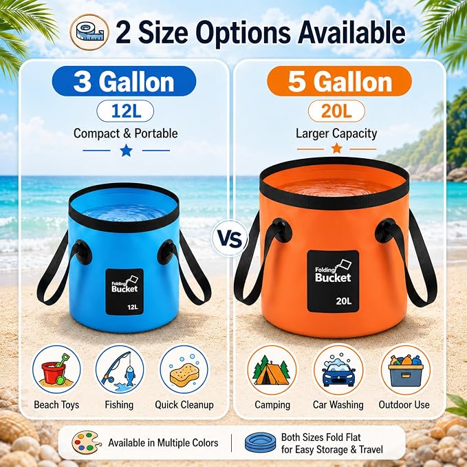 5 Gallon 4 Pack Collapsible Bucket, Foldable Water Bucket with Handles, Portable Camping Buckets for Fishing, Hiking, Cleaning, Outdoor & Travel Use (Orange)