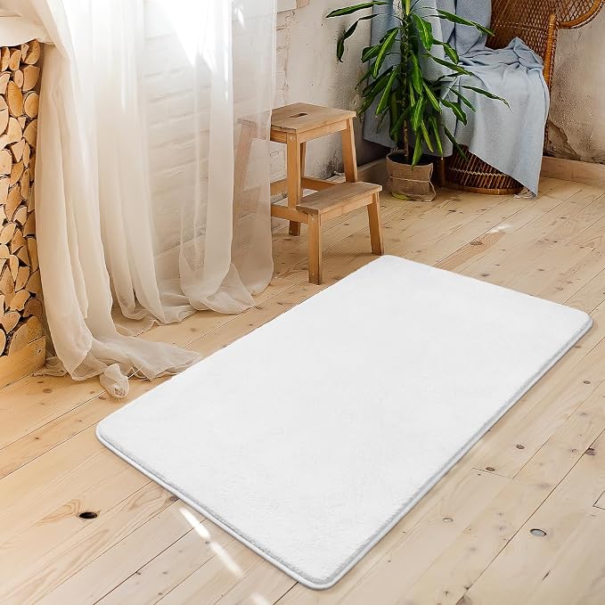 Amearea Modern Washable Runner Rugs, 2x4 Feet White Bedroom Runner Rug | Small Area Rugs for Bedroom Living Room, Non Slip Memory Foam Rug for Hallway Entryway Kids Boys Girls Room Laundry Room