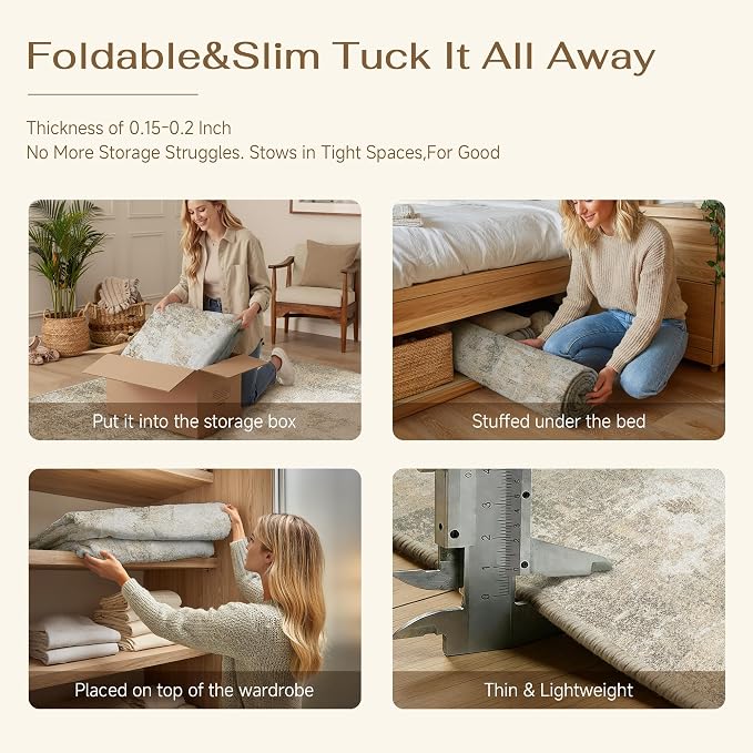 2x6 Beige Grey Modern Abstract Washable Runner Rug for Hallway | Low Pile, Non Slip, Modern Abstract Style, Soft Hallway Runner Rug for Kitchen, Entryway, Laundry Room, Home Decor