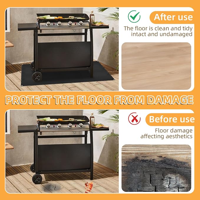 Under Grill Mat for Outdoor Grilling, 70 x 48 inches Double-Sided Fireproof Waterproof BBQ Protector for Deck and Patio Under Grill Mat for Outdoor BBQ