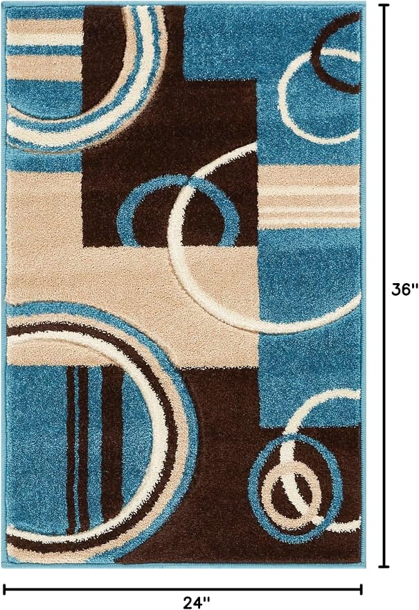 Well Woven Ruby Echo Shapes & Circles Geometric Blue 2 by 3 Rug - Blue Accent Rug, Geometric Design, Soft, Durable, Stain Resistant, Contemporary Abstract Pattern, Modern Easy Clean Carpet