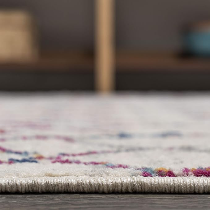 JONATHAN Y Boho Vintage Diamond Ivory/Multi Round Area Rug 5 ft, Moroccan Hype for Living Room, Bedroom, Kitchen, Office, Easy-Cleaning, High Traffic, Pet-Friendly, Non-Shedding (MOH101E-5R)