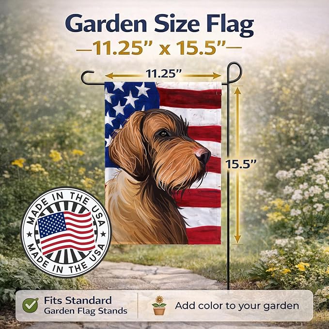 Caroline's Treasures CK6758GF Wirehaired Vizsla American Flag Garden Flag Mailbox Flag Decorative Yard Flag Banner Outside Patio Artwork Yard Flower Beds, Garden Size, Multicolor
