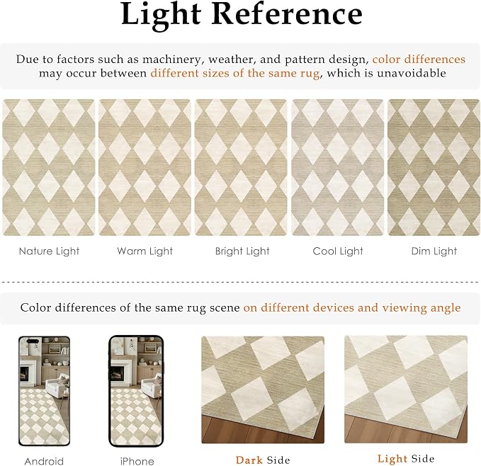 2'6x12 Washable Runner Rug Kitchen Beige Non Slip Checkered Carpet | Soft, Low Pile, Easy Clean, Diamond Pattern for Hallway, Entryway, Laundry Room, Bathroom, Modern Neutral Decor