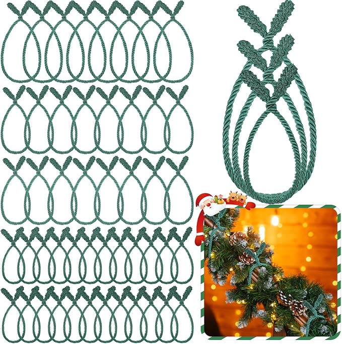 Zhengmy 48 Pcs Christmas Garland Ties Extra Long 30'' 25'' 20'' Green Decorative Twist Tie for Banister Reusable Flexible Twist Tie for Garland Stairway Railing Xmas Home Holiday Decor