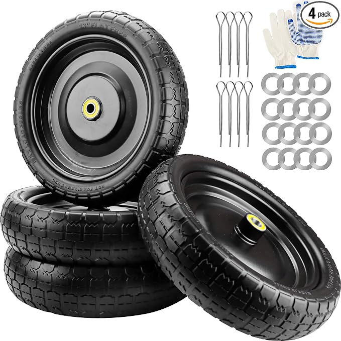 13-Inch Gorilla Cart Tires - Heavy Duty Replacement Tires for Gori-lla Carts, 13" Flat Free Tire Fit Gorilla Cart, Wheelbarrow Garden Wagon Cart, Hand Trucks and Utility Cart (4-Pack)