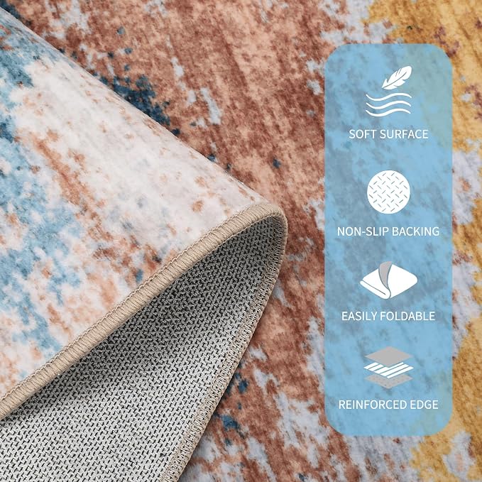 GarveeHome Machine Washable Runner Abstract Hallway Rugs 2x6 Yellow | Non-Slip Backing, Stain-Resistant Low Pile Floor Cover, Colorful Indoor Mat, Bedroom, Kitchen, Laundry