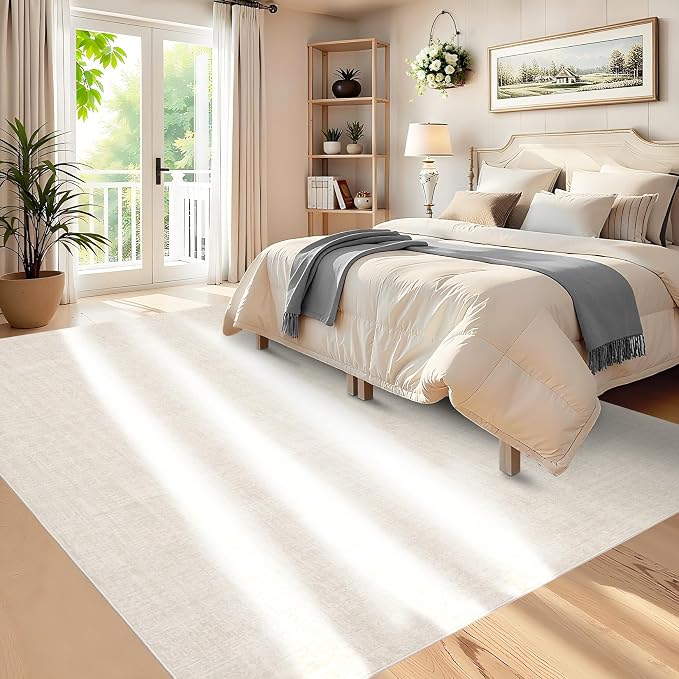 Garvee Solid Washable Rugs 5x7 Area Rugs for Living Room Bedroom Cream | Soft Non Slip Rugs for Bedroom, Low Pile Neutral Rug, Stain Resistant Foldable Carpet for Playroom Dorm, Farmhouse Rugs
