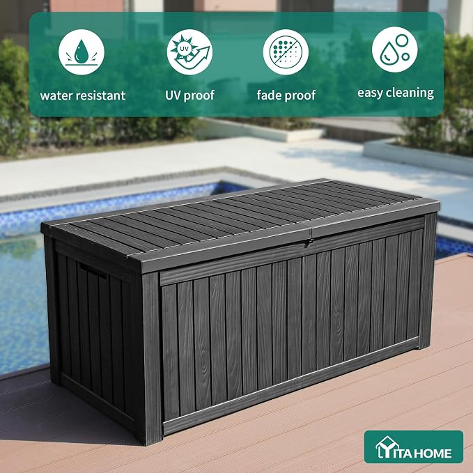 YITAHOME 180 Gallon Large Deck Box w/Divider | XL Waterproof Outdoor Storage for Patio Furniture,Outdoor Cushions, Garden Tools, Sports Equipment and Pool Supplies, Resin