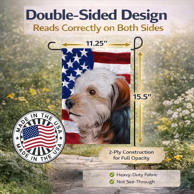 Caroline's Treasures CK6450GF Bosnian Coarse-haired Hound American Flag Garden Flag Mailbox Flag Decorative Yard Flag Banner Outside Patio Artwork Yard Flower Beds, Garden Size, Multicolor