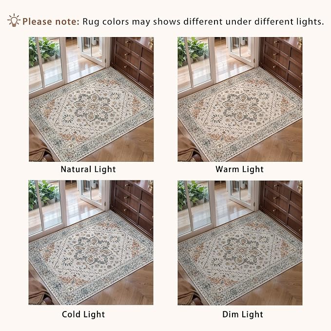 Tangsoo Hallway Runner Rugs 2.6x12 Washable Runner Rug for Hallways, Non Slip Vintage Soft Low Pile 12ft Long Rug Runner, Indoor Carpet Runners for Living Room Kitchen Bedroom Entryway Grey/Cream