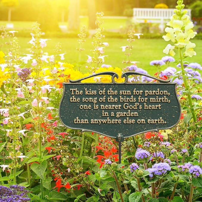 Cast metal Garden Sign "The Kiss of The Sun..." Poem Sign, Green/Gold, Aluminum