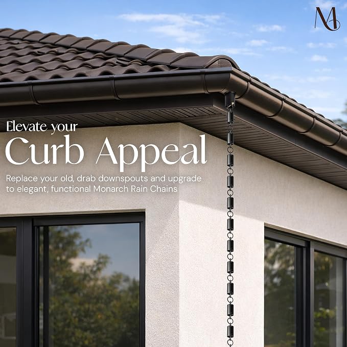 Monarch Rain Chains Aluminum Cylinder Rain Chains for Gutters – 8.5 ft Decorative Rainchain Outdoor Durable Heavy Duty Gutter Chain Downspout, Modern Rainchains for Outside - Black, Cylinder