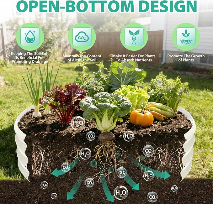 YSEJOMP 4FT Diameter Galvanized Garden Raised Bed/Plant Box/Fire Pit Ring - 0.8mm Thick,12 Inch Tall,Perfect for Planting a Variety of Flowers,Herbs,Vegetables (Cream White, 48 Dia X 12inches)