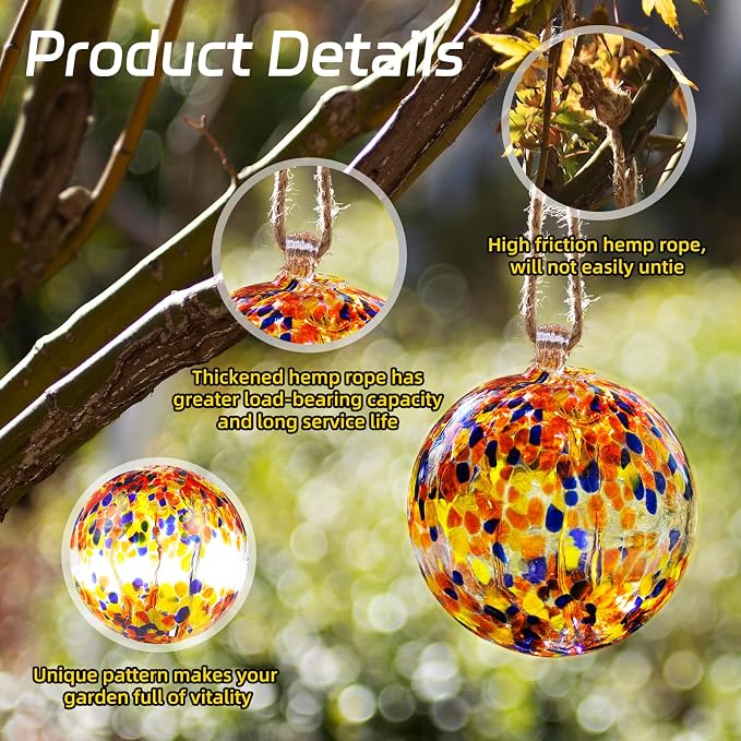 VOREEN 4" Hanging Glass Garden Gazing Ball Hand Blown Glass Witch Ball Christmas Ornament Friendship Balls for Outdoor Garden Patio Window Home Décor, Gift for Mom Wife Friend, Muticolor