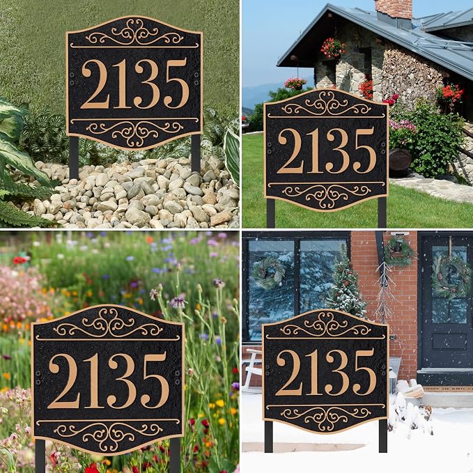 Personalized Lawn Address Sign - Custom Address Plaque,House Number Sign Plaque,House Numbers for Outside Lawn,Ground,Yard,Garden (Coffee/Copper)
