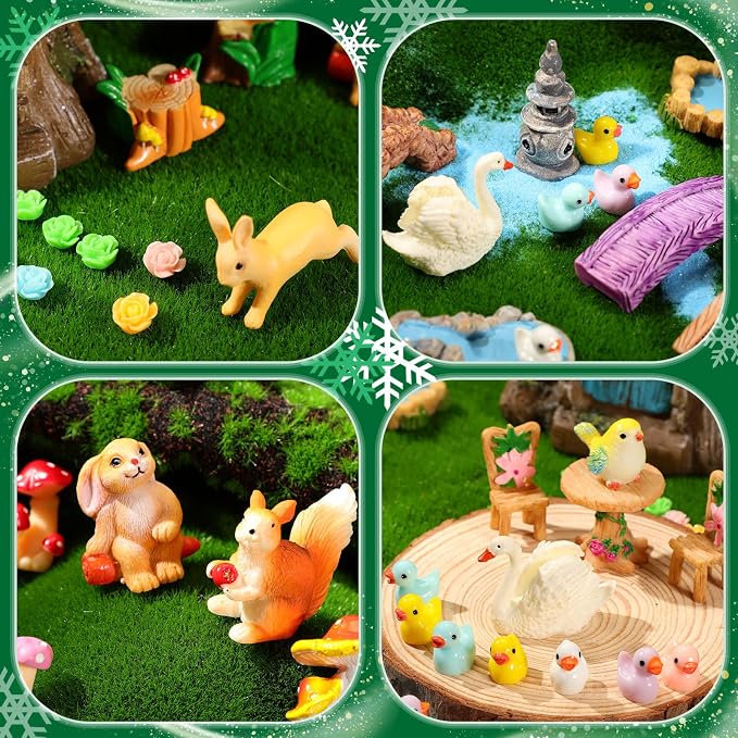 Poen 8'' Solar Light up Fairy House Garden 6-8 Fairy Figures Garden Accessories Kit Animals Doll House Decor Outdoor Micro Landscape Ornaments(Pink)