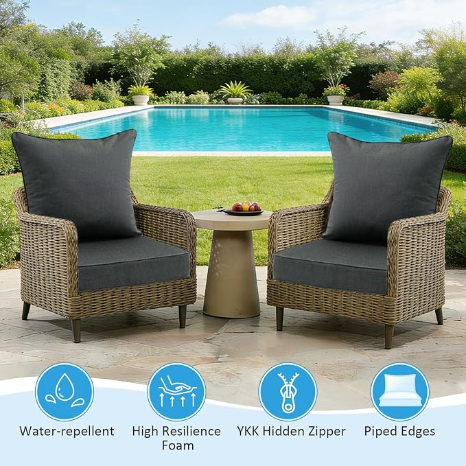 Sunbrella Outdoor Deep Seat & Back Cushion Set (2-Pack), 24 x 24 Inch Water Repellent and Fade Resistant Patio Furniture with Removable Cover for Outside Sofa Couch, Canvas Coal