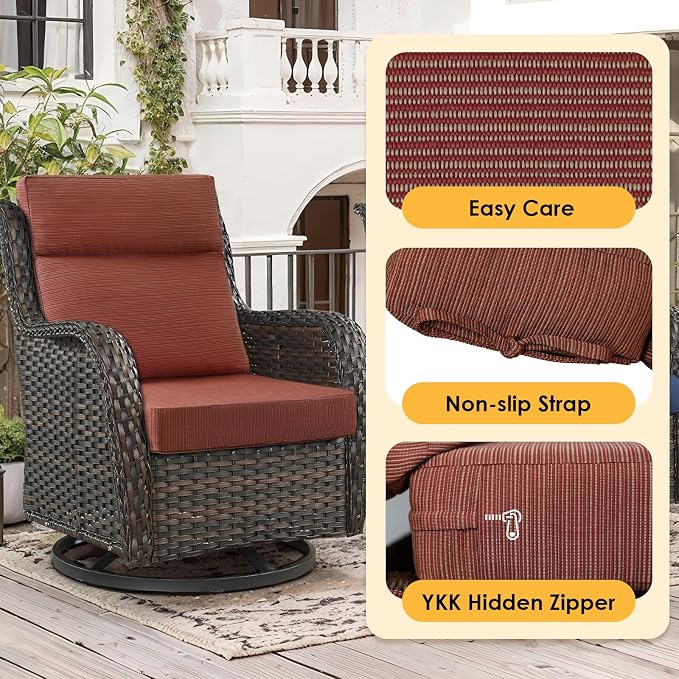 Outdoor High Back Chair Cushion, 2 Pack 44x21 inches Patio Chair Cushions Water Repellent Rocking Cushions Indoor Furniture Seat Pad, Dark Yellow Tan Stripe