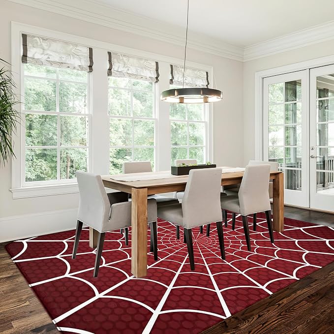 Red Spider Web Area Rugs for Living Room 5x7,Halloween Spiderweb Bedroom Rug Washable Non-Slip Soft Floor Big Carpets for Dining Room Nursery,Kids Home Decor Aesthetic