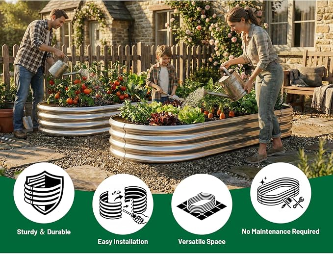 AHEONLAR 2pack 6×3×1ft Raised Garden Bed，Outdoor Galvanized Planter Boxes, Oval Large Metal Raised Garden Beds for Vegetables