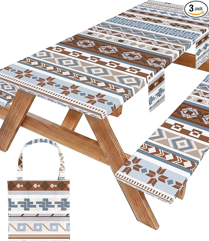 Fitted Picnic Table Cover with Bench Covers Fitted Rectangle Table Cloth Tablecloth Camping Gear Essentials Rv Accessories Road Trip Supplies Car Travel Must Have 6 Ft Foot Feet 72in Boho Bohemian