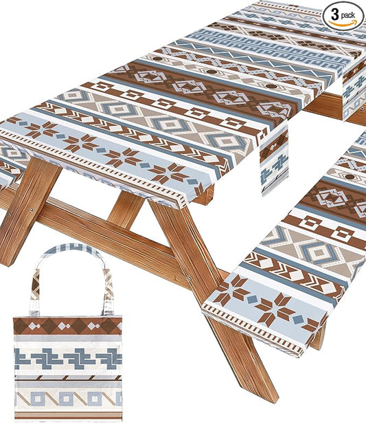 Fitted Picnic Table Cover with Bench Covers Fitted Rectangle Table Cloth Tablecloth Camping Gear Essentials Rv Accessories Road Trip Supplies Car Travel Must Have 6 Ft Foot Feet 72in Boho Bohemian