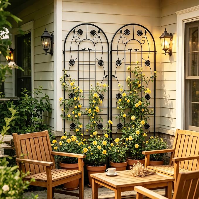 4/2 Pack White Metal Garden Trellis, 86.7" x 19.7" 71" x 19.7" Rustproof Plant Support Frame, Decorative Climbing Vine Trellis for Flower Vegetable Patio Garden Decor (Black, 71" x 19.7", 2 Pack)