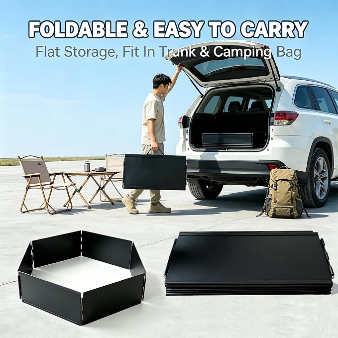 48 Inch Foldable Smokeless Fire Pit Ring, Heavy Duty Steel Fire Ring Liner Insert for Outdoor DIY Campfire Above or In-Ground, Anti-Rust Firepit for Backyard Camping Patio Bonfire