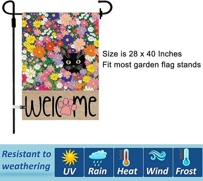 Seasonal Garden Flags Set of 11, Double Sided 28 x 40 Inch Black Cat House Flags, Large Flags for Outside, Spring Summer Easter Independence Day Outdoor Flags, Welcome Holiday Garden Flags for All Seasons