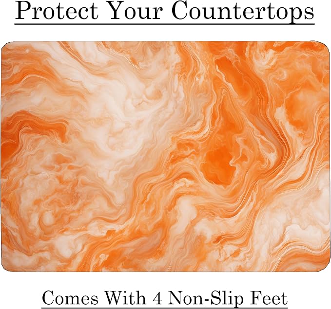 Orange White Marble Kitchen Glass Cutting Board Ocean Decorative Gift Marbled Granite Stone Rock Gift For Her Mom Wife (Orange Marble)