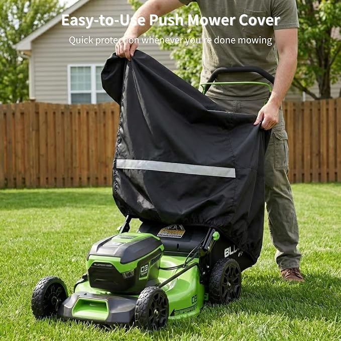 Push Lawn Mower Cover for Outdoor, Large 94 x 19.5 x 13.5 in Waterproof Lawnmower Cover 210D Oxford Fabric, Heavy Duty Mower Cover with Storage Bag