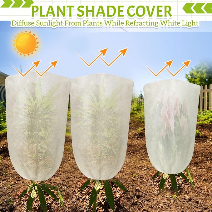 Mindsoft 4 Pcs 5 x 3.3 ft Garden Plant Shade Cover with Drawstring, Non-Woven Sun Protection Cloth for Tomatoes, Peppers, Bougainvillea, Cactus, Cherry Etc- UV & Sunlight Protection for Plants