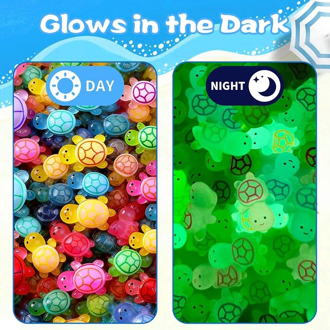 Mini Glow In The Dark Animal Resin Models, Resin Animals Mystery Bags, Individually Wrapped Blind Bags Tiny Animal Figurines, Collectible Mini Animals For Fairy Garden, DIY Crafts (100, Turtle)