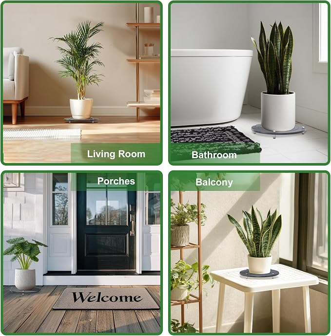 2Pcs 10 Inch Plant Saucers for Indoors, Instant Dry Diatomaceous Earth Plant Saucer, Plant Trays for Pots with Stainless Steel Feet, Plant Water Catcher Tray, Gray