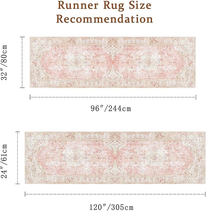 Latte&Fog 2.6x8 Washable Hallway Runner Pink Rug for Kitchen Non Slip | Low Pile Soft Cute Throw Rug Doormat for Entrance Bathroom Laundry Bedside Bedroom Nursery Playroom Hallyway Dorm Office