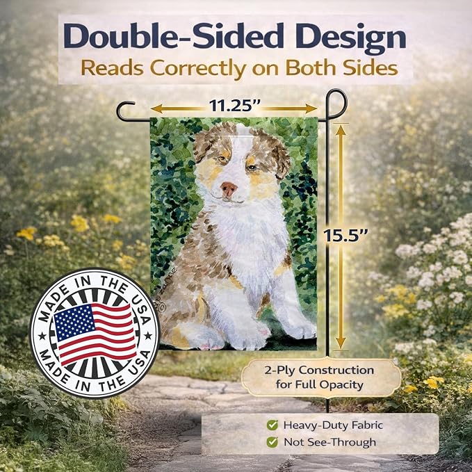 Caroline's Treasures SS8847GF Australian Shepherd Garden Flag Mailbox Flag Decorative Yard Flag Banner Outside Patio Artwork Yard Flower Beds, Garden Size, Multicolor