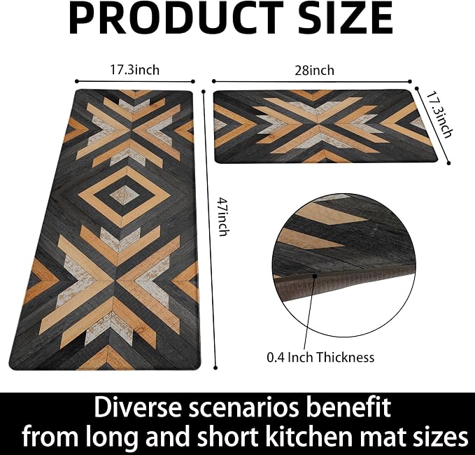 Tyrot Black Boho Aztec Kitchen Mats Rugs Sets of 2 Cushioned Anti Fatigue Floor Mat Western Foam Comfort Kitchen Rugs Farmhouse Style Non Slip Waterproof Standing Mat for Sink Laundry