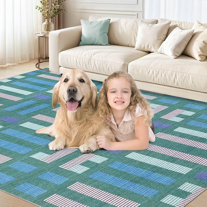 cotiled Boho 8x10 Area Rugs for Living Room: Large Moroccan Washable Rug | Solve Modern Neutral Trendy Home Decor - Stain Resistan Carpet for Bedroom Farmhouse Dining Room Green
