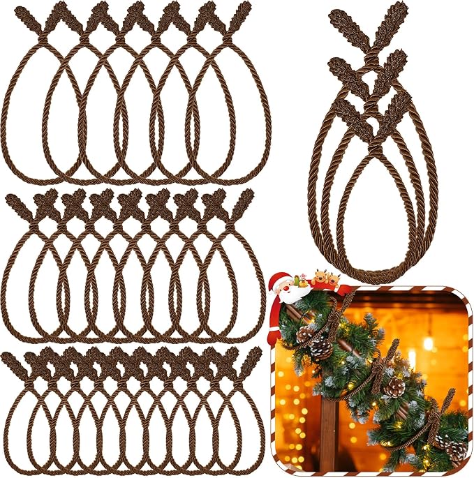 Zhengmy 24 Pcs Christmas Garland Ties Extra Long 30'' 25'' 20'' Brown Decorative Twist Tie for Banister Reusable Flexible Twist Tie for Garland Stairway Railing Home Xmas Holiday Decor