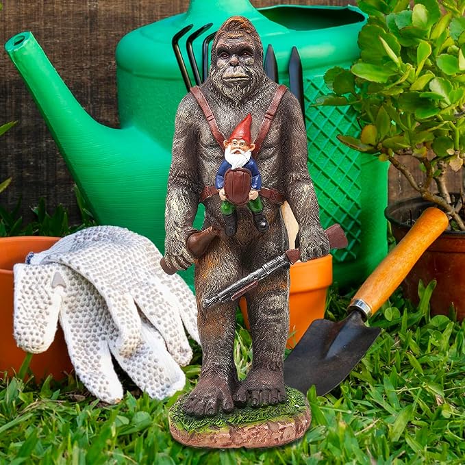 Funny Guy Mugs Bigfoot Garden Statue - Bigfoot and A Gnome - Indoor/Outdoor Garden Gnome Sculpture for Patio, Yard or Lawn