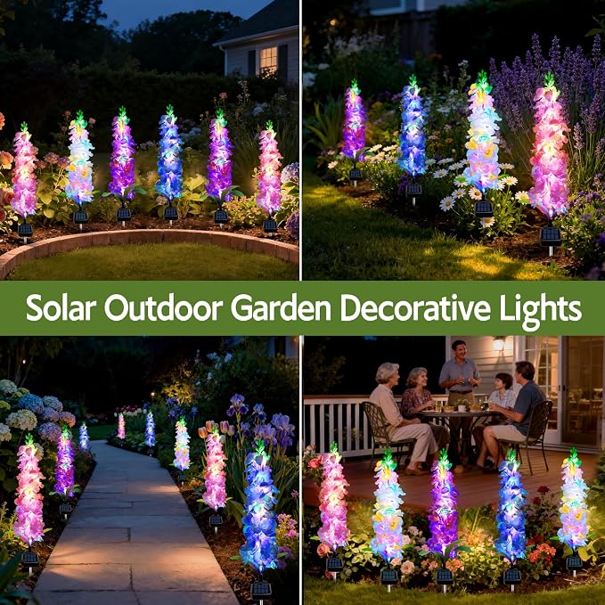 MRHEPHAESTUS Solar Garden Lights, Delphinium Flowers 2 Pack 40 LEDs, Waterproof Outdoor Lights Two Lighting Modes for Wedding Party Garden Yard Patio Lawn Decor and Gift for Mother