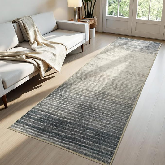 Joydeco 2x6 Runner Rug for Hallway, Modern Abstract Non-Slip Soft Washable Rugs, Low Pile Carpet for Entryway, Bedroom, Kitchen, Laundry, Beige & White & Dark Gray